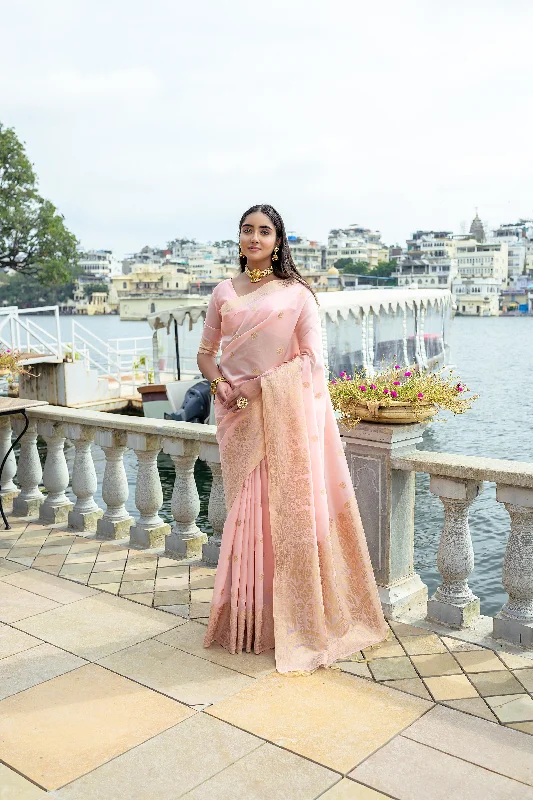 Effortless Elegance Trendy Soft Comfort Women's Peach Woven Soft Silk Saree With Blouse  (Saree Blouse Without stitch) - Aastha Fashion