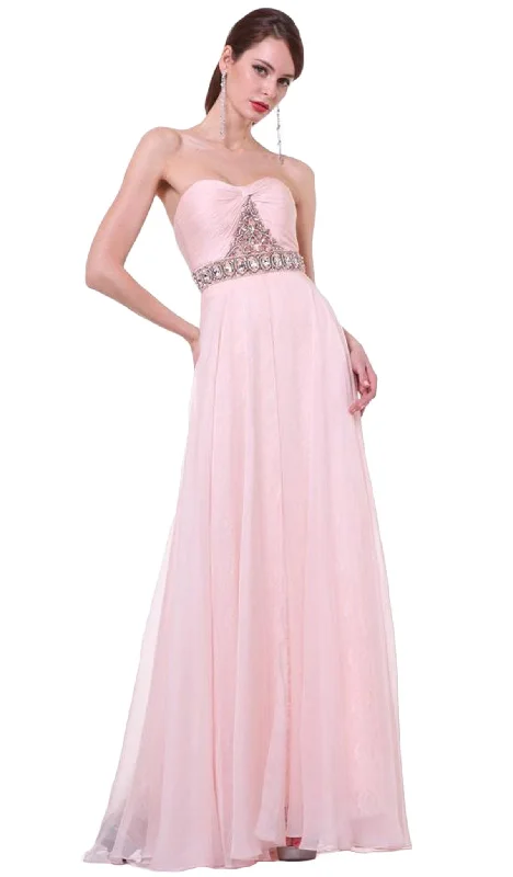 Effortless Elegance Soft Casual Wearable Cinderella Divine - Strapless Bejeweled Chiffon A-line Gown