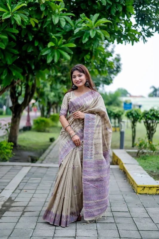Minimal Comfort Warm Soft Clothing Women's Purple Thread Woven Handloom Tussar Silk Saree With Blouse  (Saree Blouse Without stitch) - Aastha Fashion