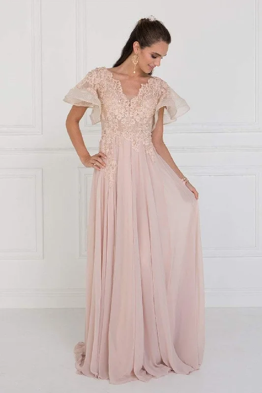 Basic Comfort Relaxed Comfort Pieces Elizabeth K - GL1587 Short Butterfly Sleeve Floral Lace A-Line Gown
