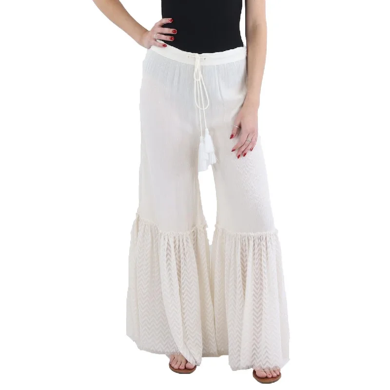 Comfortable Sweaters Trendy Soft Fit La Moda Womens Sheer Pull On Flared Pants