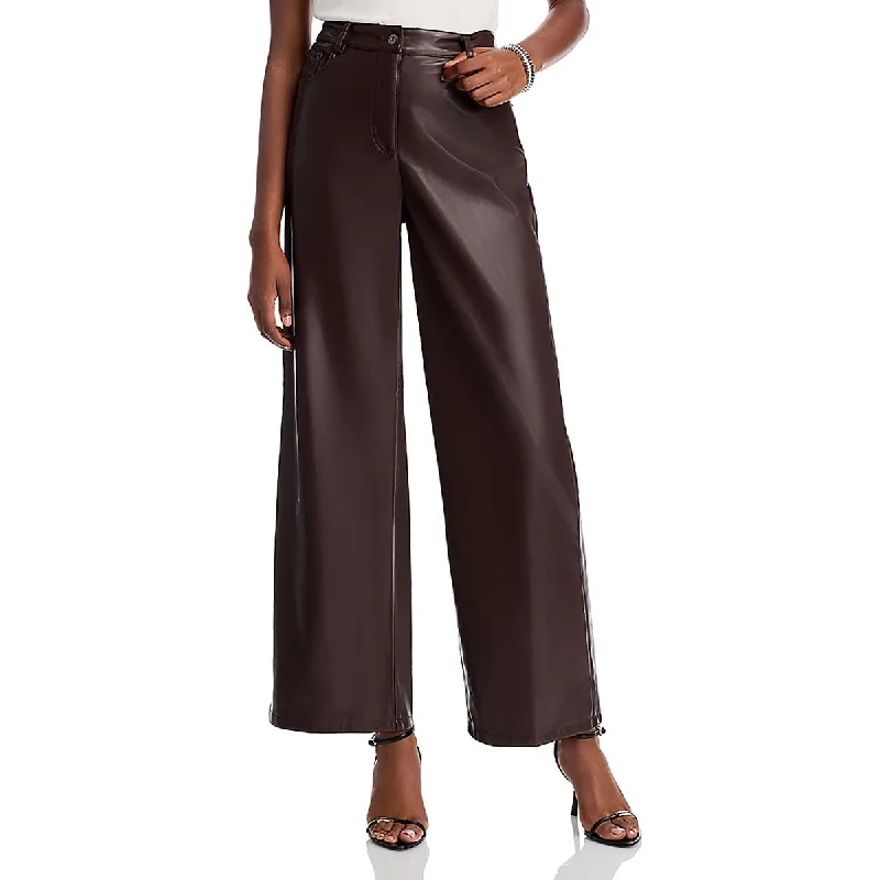 Everyday Outfits Soft and Relaxed Fashion Lucy Paris Womens High Rise Faux Leather Wide Leg Pants