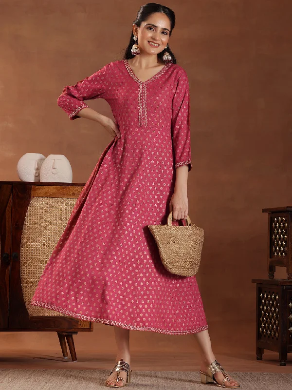 Comfortable Looks Trendy Soft Looks Pink Printed Cotton A-Line Dress