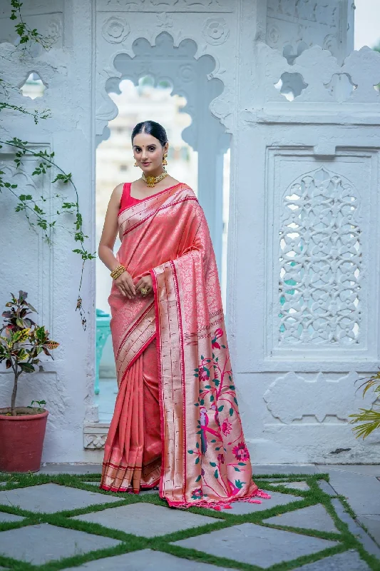 Breezy Comfort Relaxed Fashion Styles Women's Peach Woven Kanjivaram Silk Saree With Blouse (Saree Blouse Without stitch) - Aastha Fashion Breezy Comfort Relaxed Fashion Styles Women's Peach Woven Kanjivaram Silk Saree With Blouse (Saree Blouse Without stitch) - Aastha Fashion