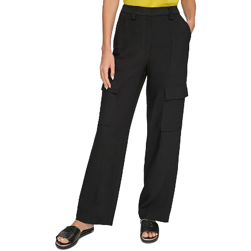 Modern Chic Cozy Pieces Wear DKNY Womens High Rise Pocketed Wide Leg Pants