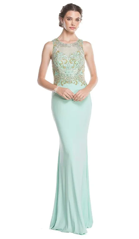 Cozy Fashion Comfortable Layered Looks Aspeed Design - Sheer Jewel Neck Prom Sheath Dress Cozy Fashion Comfortable Layered Looks Aspeed Design - Sheer Jewel Neck Prom Sheath Dress