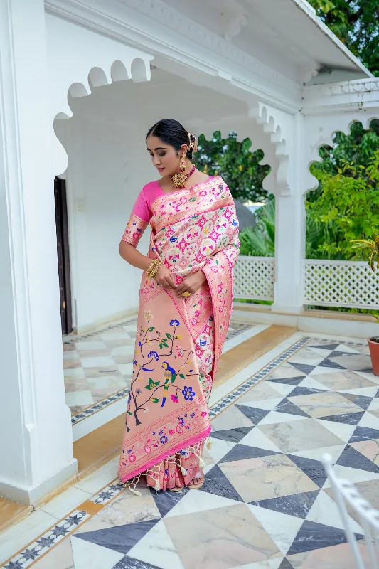 Casual Comfort Cozy Chic Styles Women's Off White Woven Paithani Silk Saree With Blouse (Saree Blouse Without stitch) - Aastha Fashion Casual Comfort Cozy Chic Styles Women's Off White Woven Paithani Silk Saree With Blouse (Saree Blouse Without stitch) - Aastha Fashion