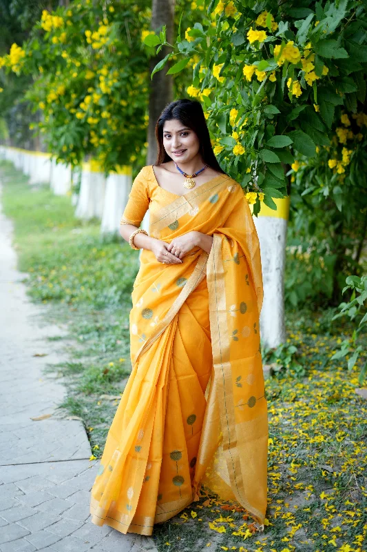 Timeless Style Affordable Soft Fit Women's Yellow Woven Cotton Silk Saree With Blouse (Saree Blouse Without stitch) - Aastha Fashion Timeless Style Affordable Soft Fit Women's Yellow Woven Cotton Silk Saree With Blouse (Saree Blouse Without stitch) - Aastha Fashion