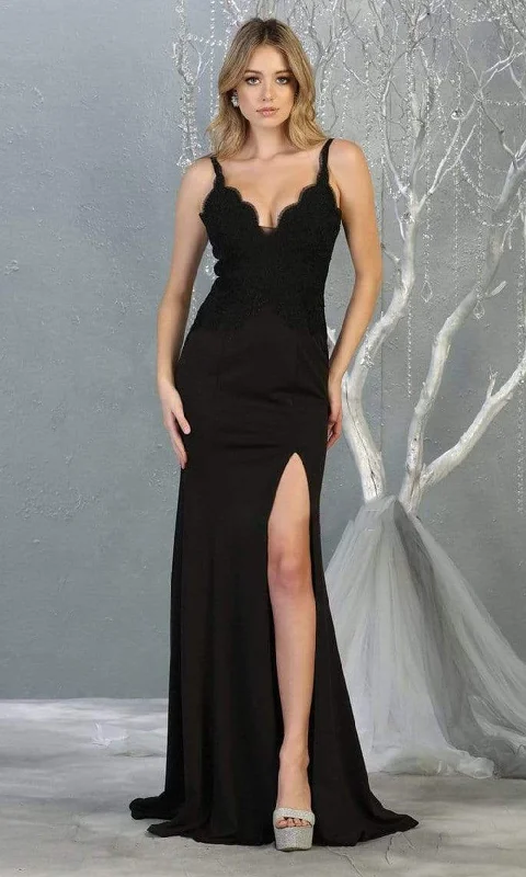 Versatile Style Warm Soft Clothing May Queen - MQ1792 Lace Deep Scalloped V-neck Trumpet Dress Versatile Style Warm Soft Clothing May Queen - MQ1792 Lace Deep Scalloped V-neck Trumpet Dress