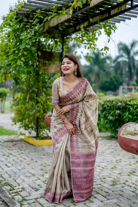 Fashionable Ease Casual Soft Fit Women's Wine Thread Woven Handloom Tussar Silk Saree With Blouse  (Saree Blouse Without stitch) - Aastha Fashion