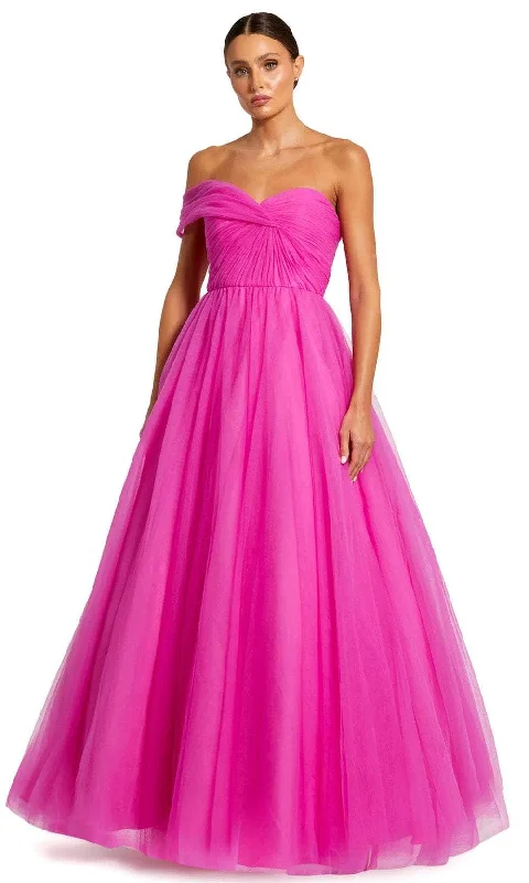 Sporty Elegance Comfortable Everyday Pieces Mac Duggal 68713 - Draped Sleeve Tulle Evening Dress