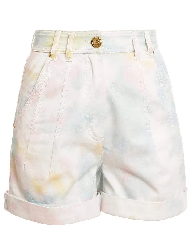 Soft Clothing Comfortable Everyday Pieces High Waist Tie-Dye Denim Shorts