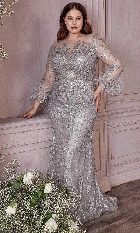 Effortless Wear Comfy Fashion Options Ladivine - Long Sleeve Trumpet Evening Gown CB090C - 1 pc Silver In Size 20 Available