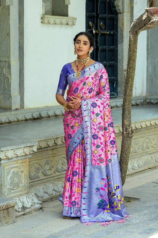 Relaxed Tops Cozy Stylish Wear Women's Pink Woven Kanjivaram Silk Saree With Blouse (Saree Blouse Without stitch) - Aastha Fashion Relaxed Tops Cozy Stylish Wear Women's Pink Woven Kanjivaram Silk Saree With Blouse (Saree Blouse Without stitch) - Aastha Fashion