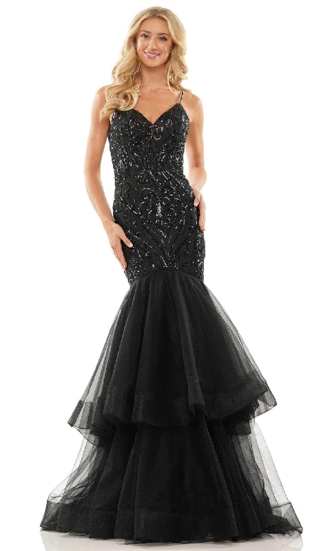 Cozy Layers Casual Chic Options Colors Dress 2978 - Sequined V-Neck Tiered Prom Gown