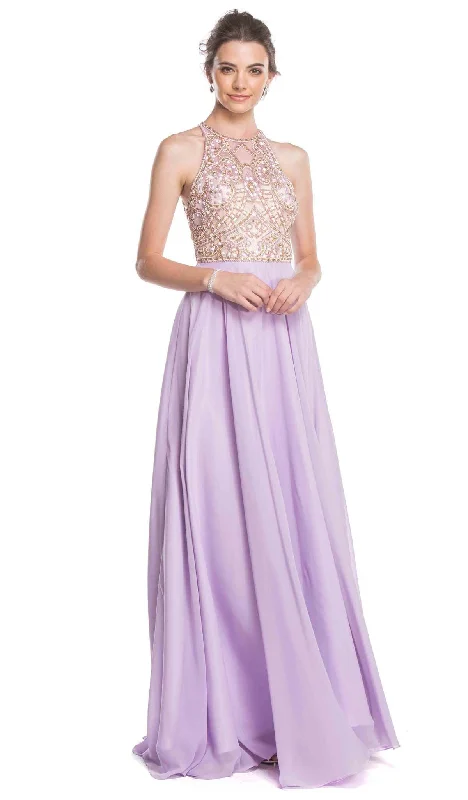 Soft Knitwear Simple Chic Pieces Aspeed Design - Jeweled Illusion Halter A-line Prom Dress Soft Knitwear Simple Chic Pieces Aspeed Design - Jeweled Illusion Halter A-line Prom Dress