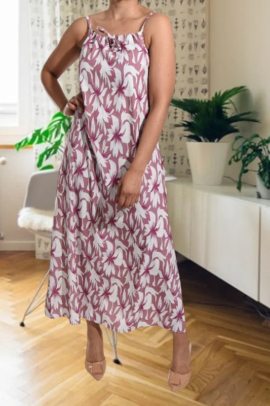 Relaxed Dresses Simple Comfort Trends Pink Floral Strappy Maxi Tie Dress