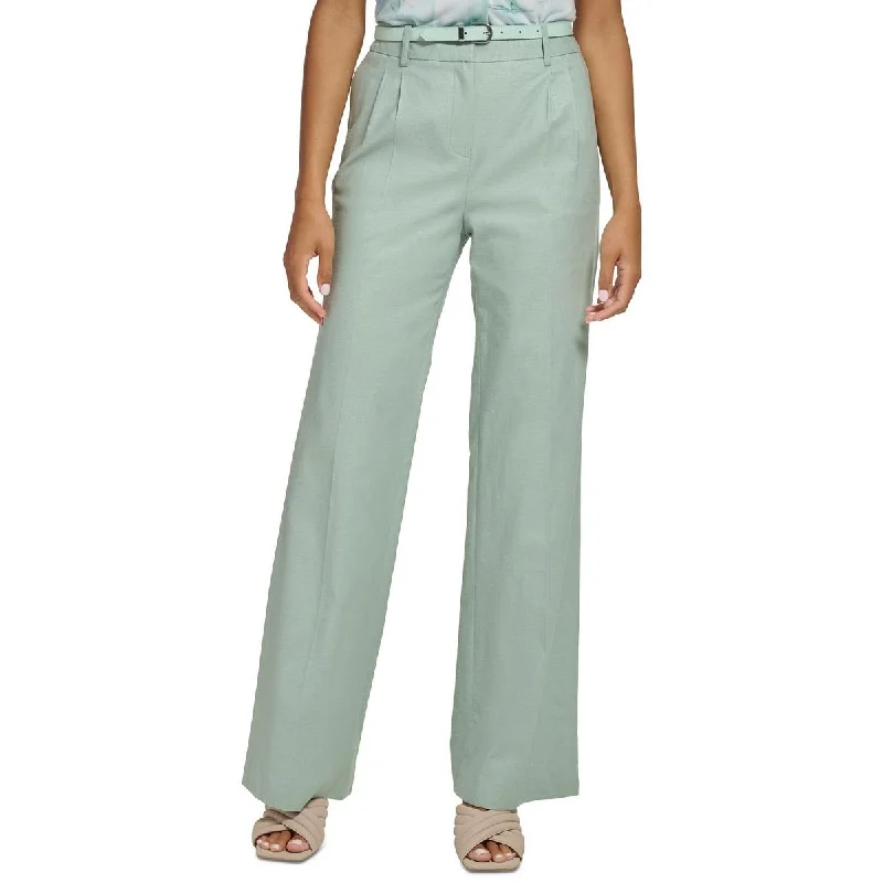 Urban Chic Trendy Casual Comfort Calvin Klein Womens Linen Blend Pleated Trouser Pants