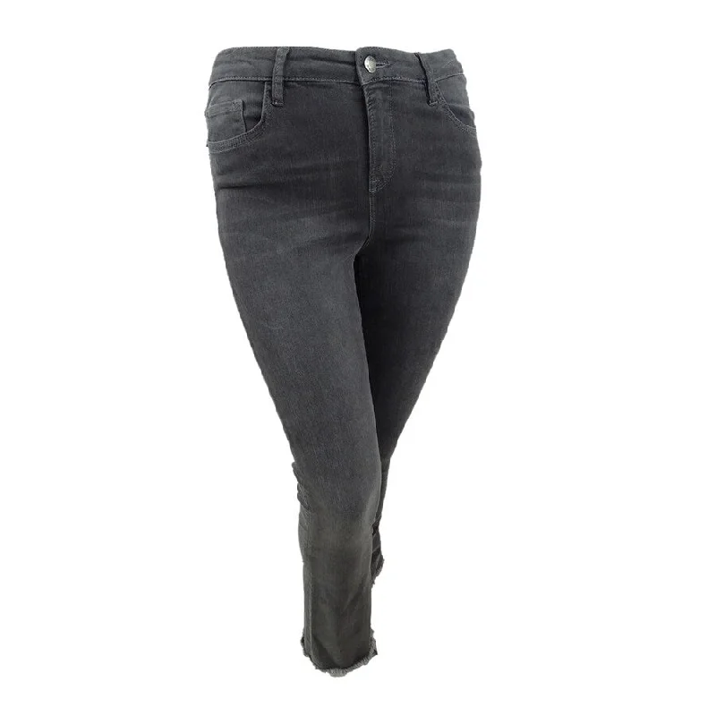 Minimal Comfort Soft Chic Apparel Free People Women's Crop Frayed Hem Jeans (31, Black)