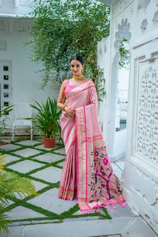 Cozy Fashion Fashion Chic Comfort Women's Baby Pink Woven Kanjivaram Silk Saree With Blouse (Saree Blouse Without stitch) - Aastha Fashion Cozy Fashion Fashion Chic Comfort Women's Baby Pink Woven Kanjivaram Silk Saree With Blouse (Saree Blouse Without stitch) - Aastha Fashion