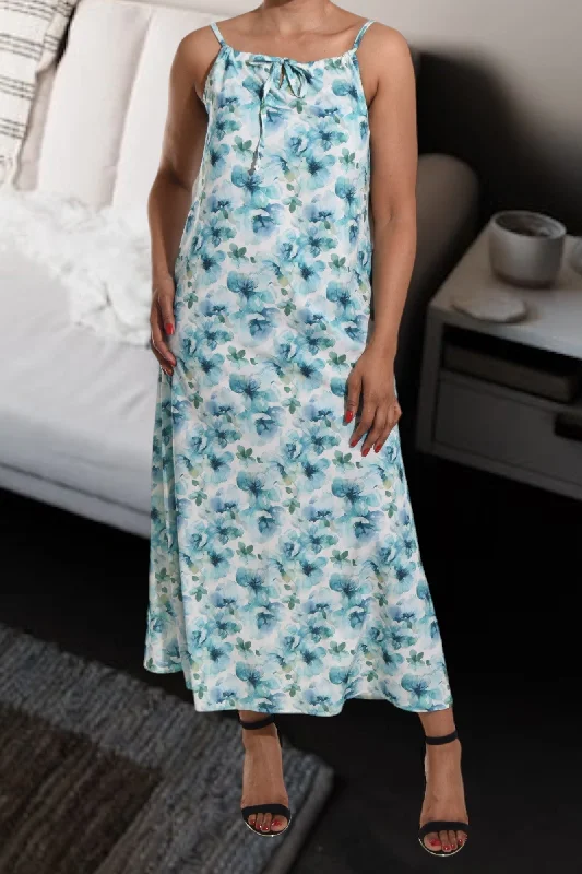 Comfy Chic Cozy Pieces Wear Blue And White Strappy Maxi Tie Dress