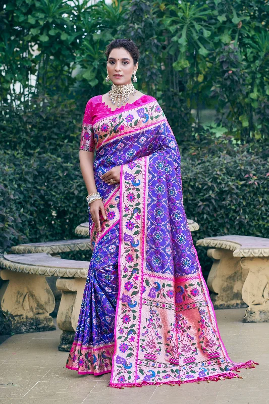 Cozy Layers Cozy Fashion Pieces Women's Purple Woven Patola Silk Saree With Blouse  (Saree Blouse Without stitch) - Aastha Fashion