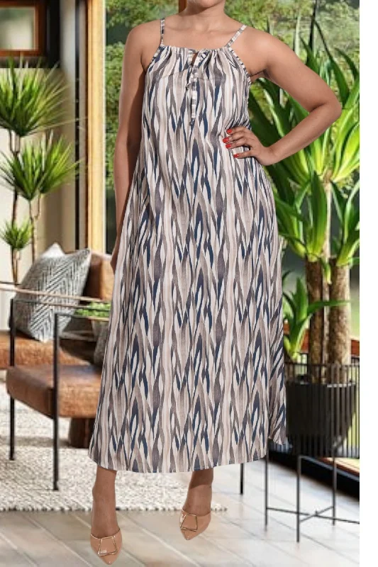 Trendy Wear Relaxed Soft Fashion Brown And Black Strappy Maxi Tie Dress