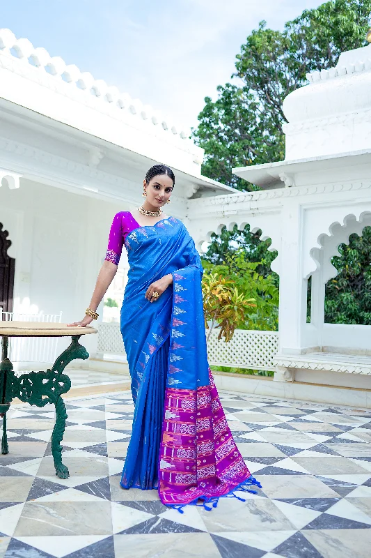Urban Chic Trendy Cozy Wearables Women's Blue Woven South Silk Saree With Blouse (Saree Blouse Without stitch) - Aastha Fashion Urban Chic Trendy Cozy Wearables Women's Blue Woven South Silk Saree With Blouse (Saree Blouse Without stitch) - Aastha Fashion