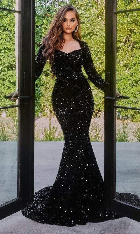 Versatile Comfort Trendy Comfy Outfits Portia and Scarlett - Ps22712 Long Sleeve Beaded Long Gown