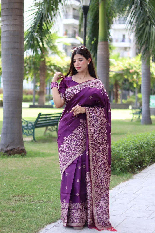 Soft Wear Soft Street Fashion Women's Purple Woven Handloom Raw Silk Saree With Blouse  (Saree Blouse Without stitch) - Aastha Fashion