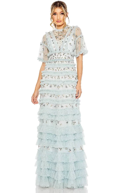 Casual Chic Wear Soft and Relaxed Fashion Mac Duggal 8033 - Short Sleeve Floral Embroidered Formal Dress
