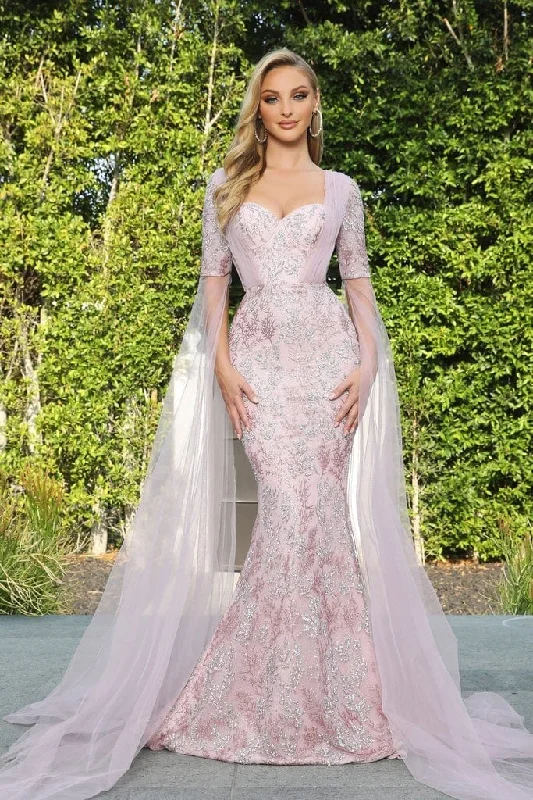 Comfortable Tops Affordable Cozy Style Portia and Scarlett - PS22083 Sweetheart Long Sheer Cape Sheath Gown