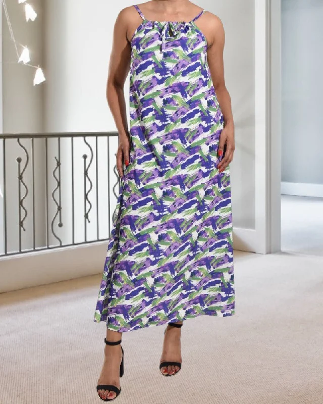 Comfortable Dresses Comfortable Fashion Wearables Purple And White Strappy Maxi Tie  Dress