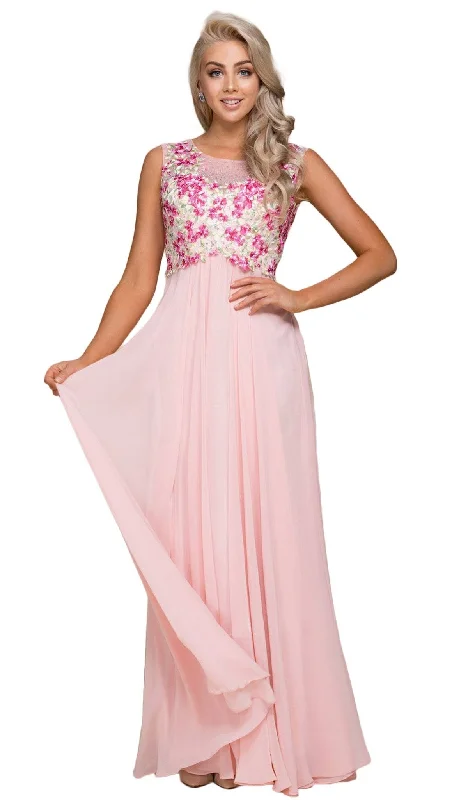 Everyday Outfits Cozy Clothing Choices Nox Anabel - 8306 Floral Applique Illusion Bateau A-line Dress