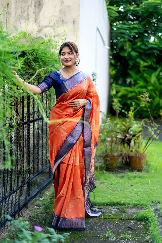 Warm Comfort Comfortable Wear Choices Women's Orange Woven Soft Silk Saree With Blouse  (Saree Blouse Without stitch) - Aastha Fashion