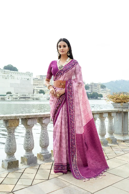 Comfort Fit Trendy Street Comfort Wear Women's Pink Floral Printed Cotton Silk Saree With Blouse  (Saree Blouse Without stitch) - Aastha Fashion