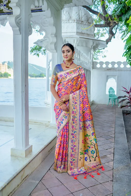 Stylish Jackets Cozy Everyday Wear Women's Peach Woven Paithani Silk Saree With Blouse (Saree Blouse Without stitch) - Aastha Fashion Stylish Jackets Cozy Everyday Wear Women's Peach Woven Paithani Silk Saree With Blouse (Saree Blouse Without stitch) - Aastha Fashion