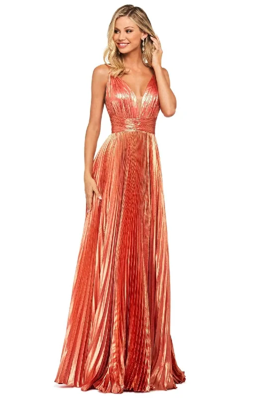 Soft Comfort Soft Street Fashion Sherri Hill - Plunging V-Neck Metallic Prom Dress 53737 Soft Comfort Soft Street Fashion Sherri Hill - Plunging V-Neck Metallic Prom Dress 53737
