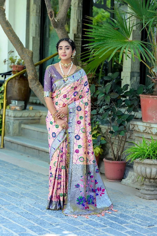 Sporty Comfort Practical Chic Pieces Women's Peach Woven Kanjivaram Silk Saree With Blouse (Saree Blouse Without stitch) - Aastha Fashion Sporty Comfort Practical Chic Pieces Women's Peach Woven Kanjivaram Silk Saree With Blouse (Saree Blouse Without stitch) - Aastha Fashion