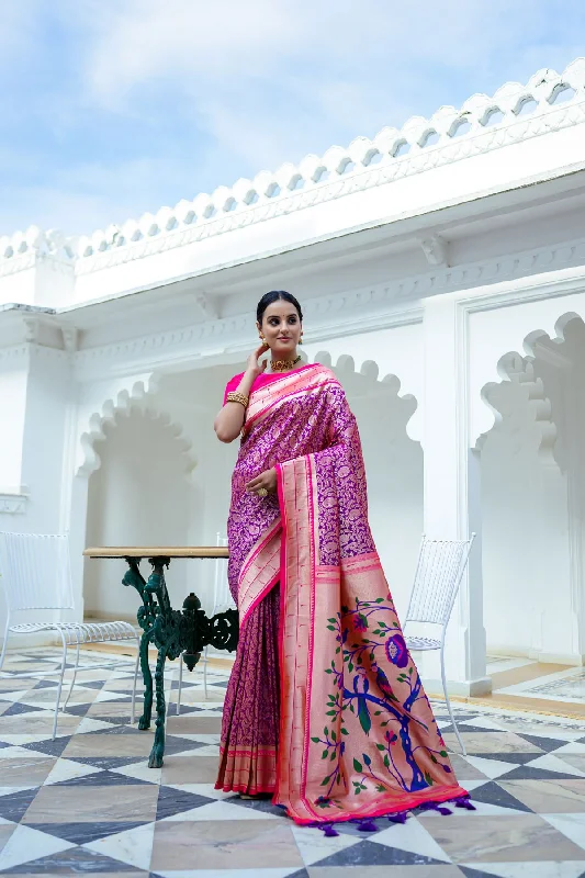 Soft Knitwear Comfy Fashion Options Women's Purple Woven Kanjivaram Silk Saree With Blouse (Saree Blouse Without stitch) - Aastha Fashion Soft Knitwear Comfy Fashion Options Women's Purple Woven Kanjivaram Silk Saree With Blouse (Saree Blouse Without stitch) - Aastha Fashion