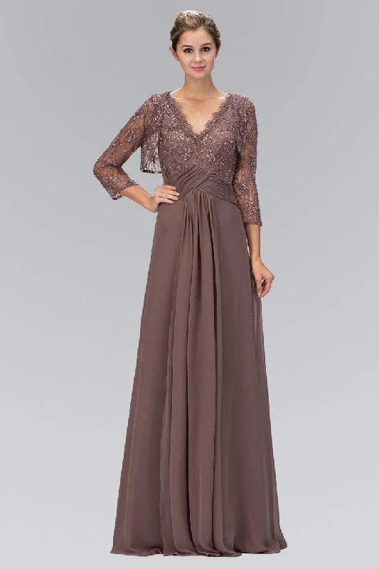 Casual Fit Chic and Comfortable Pieces Elizabeth K - GL1397 Lace V-Neck A-Line Gown with Bolero
