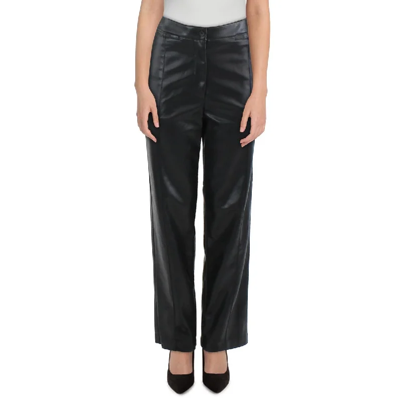 Cozy Dress Simple Chic Options DKNY Womens Faux Leather High Rise Straight Leg Pants