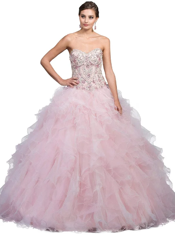 Relaxed Dresses Cozy Layering Pieces Dancing Queen - 1210 Strapless Jeweled Sweetheart Ruffled Quinceanera Ballgown