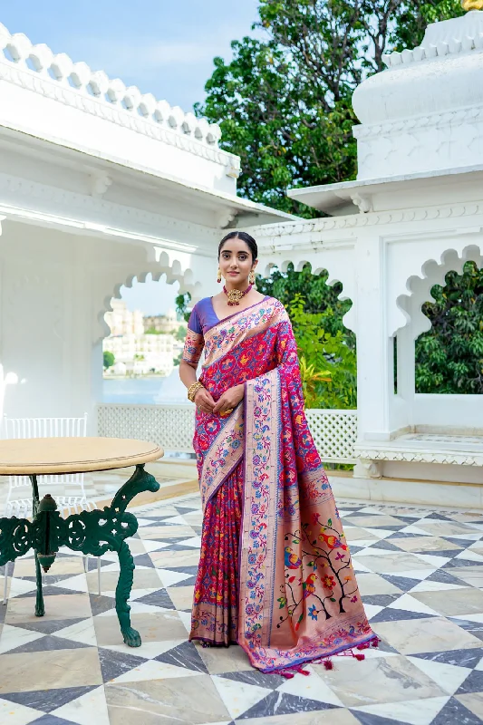 Easygoing Fashion Soft Wear Pieces Women's Magenta Woven Paithani Silk Saree With Blouse (Saree Blouse Without stitch) - Aastha Fashion Easygoing Fashion Soft Wear Pieces Women's Magenta Woven Paithani Silk Saree With Blouse (Saree Blouse Without stitch) - Aastha Fashion