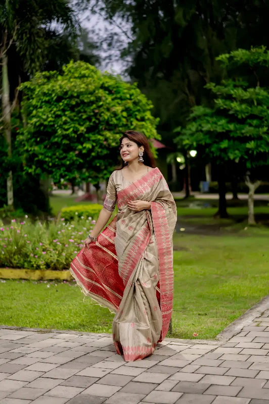 Cozy Chic Chic and Comfortable Pieces Women's Red Thread Woven Handloom Tussar Silk Saree With Blouse  (Saree Blouse Without stitch) - Aastha Fashion