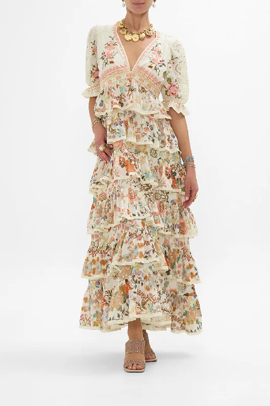 Timeless Comfort Trendy Soft Pieces PUFF SLEEVE TIERED SKIRT LONG DRESS IN HONOUR OF HEIRLOOMS
