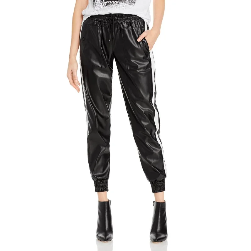 Stylish Wear Chic and Comfortable Pieces Karl Lagerfeld Paris Womens Faux Leather Striped Jogger Pants