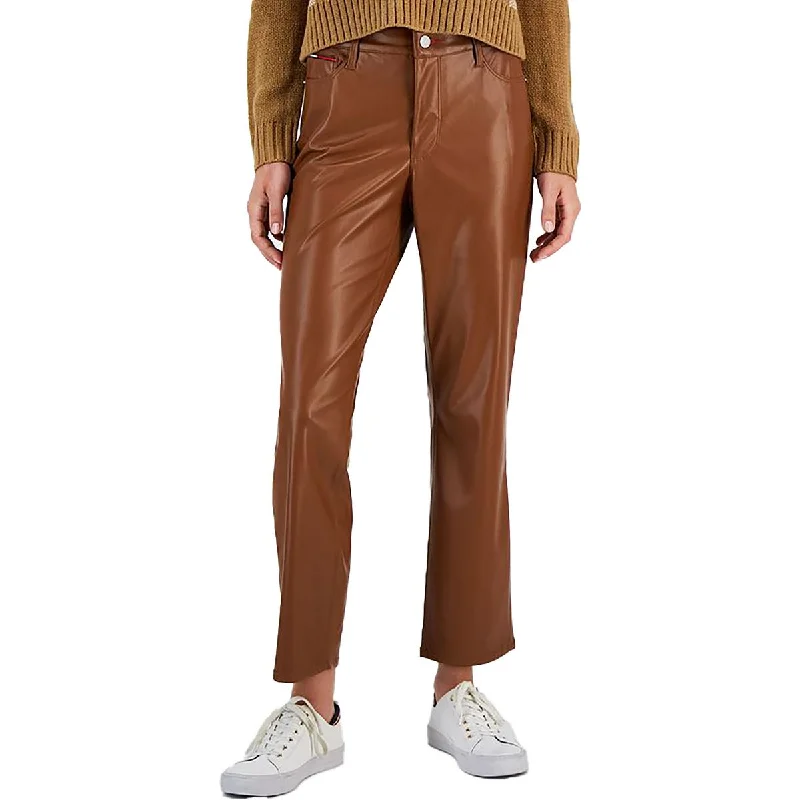 Relaxed Dresses Simple Cozy Pieces Tommy Jeans Womens Crop Faux Leather Straight Leg Pants