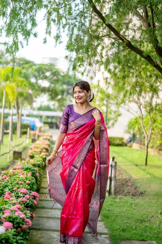 Versatile Wear Soft Street Fashion Women's Rani Pink Woven Soft Silk Saree With Blouse (Saree Blouse Without stitch) - Aastha Fashion Versatile Wear Soft Street Fashion Women's Rani Pink Woven Soft Silk Saree With Blouse (Saree Blouse Without stitch) - Aastha Fashion