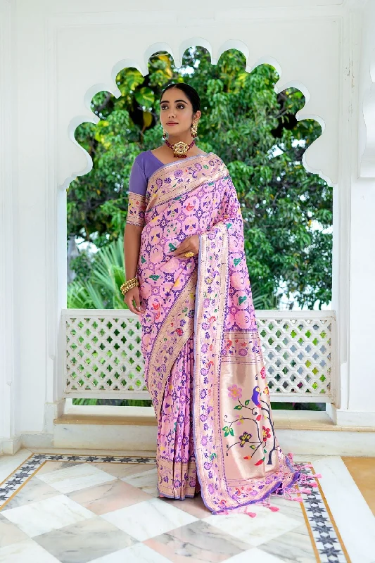 Versatile Outfits Affordable Cozy Style Women's Baby Pink Woven Paithani Silk Saree With Blouse (Saree Blouse Without stitch) - Aastha Fashion Versatile Outfits Affordable Cozy Style Women's Baby Pink Woven Paithani Silk Saree With Blouse (Saree Blouse Without stitch) - Aastha Fashion